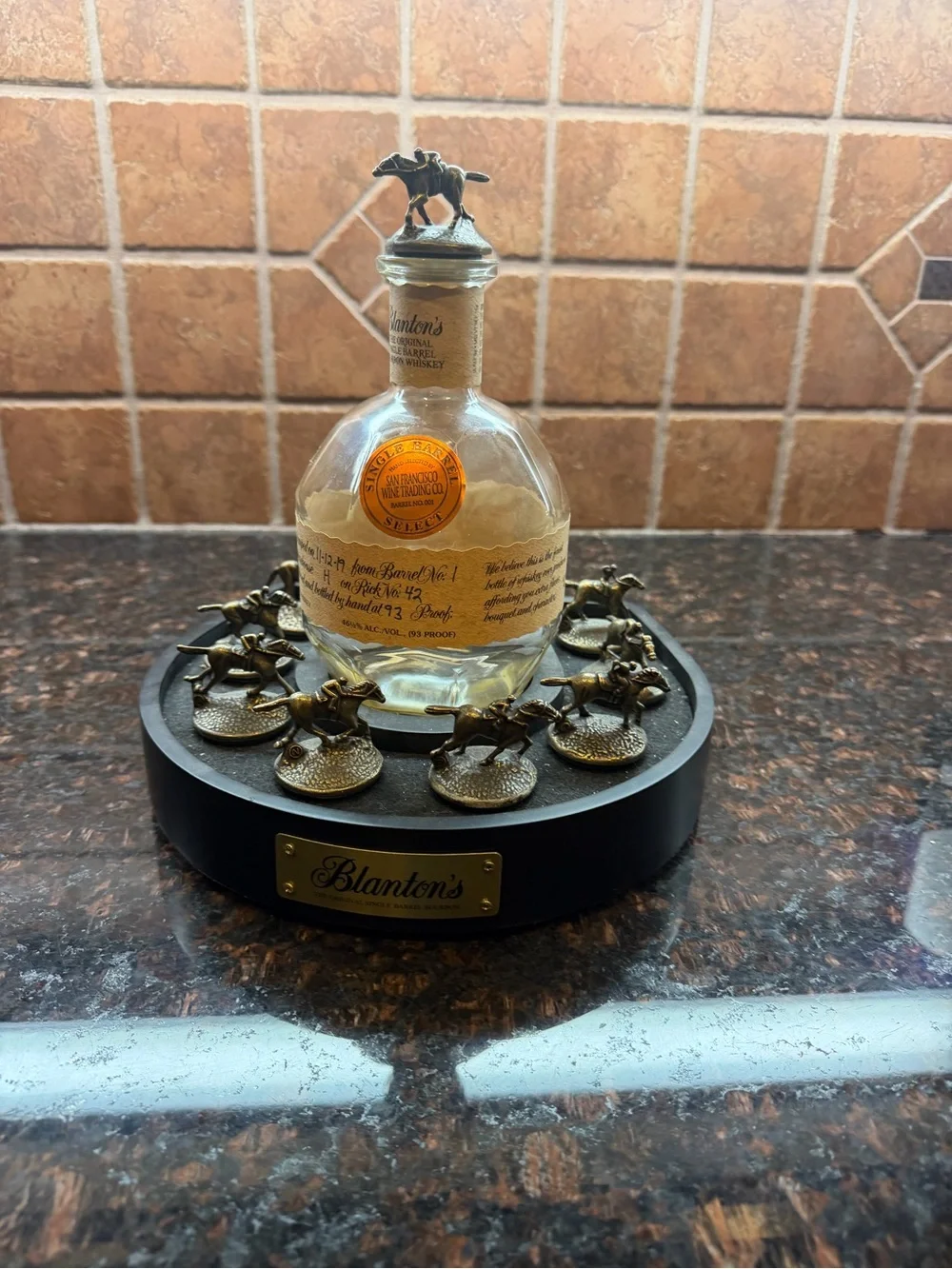Collectible Blanton’s Stoppers Whiskey Bottle Display - Brown/Gold Accents